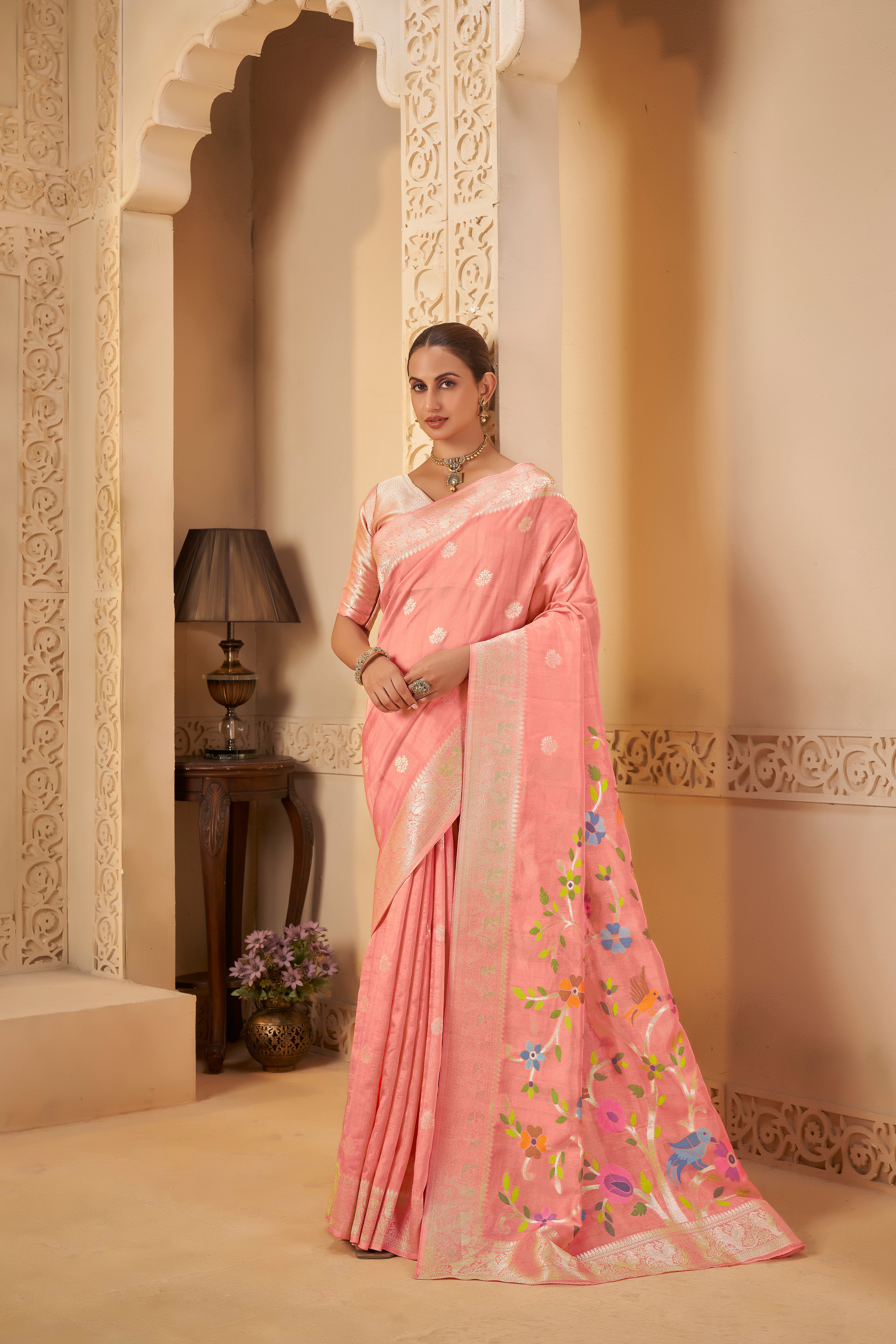 Festive Pink Saree – Delicate Weaves with Modern Elegance - Krishree