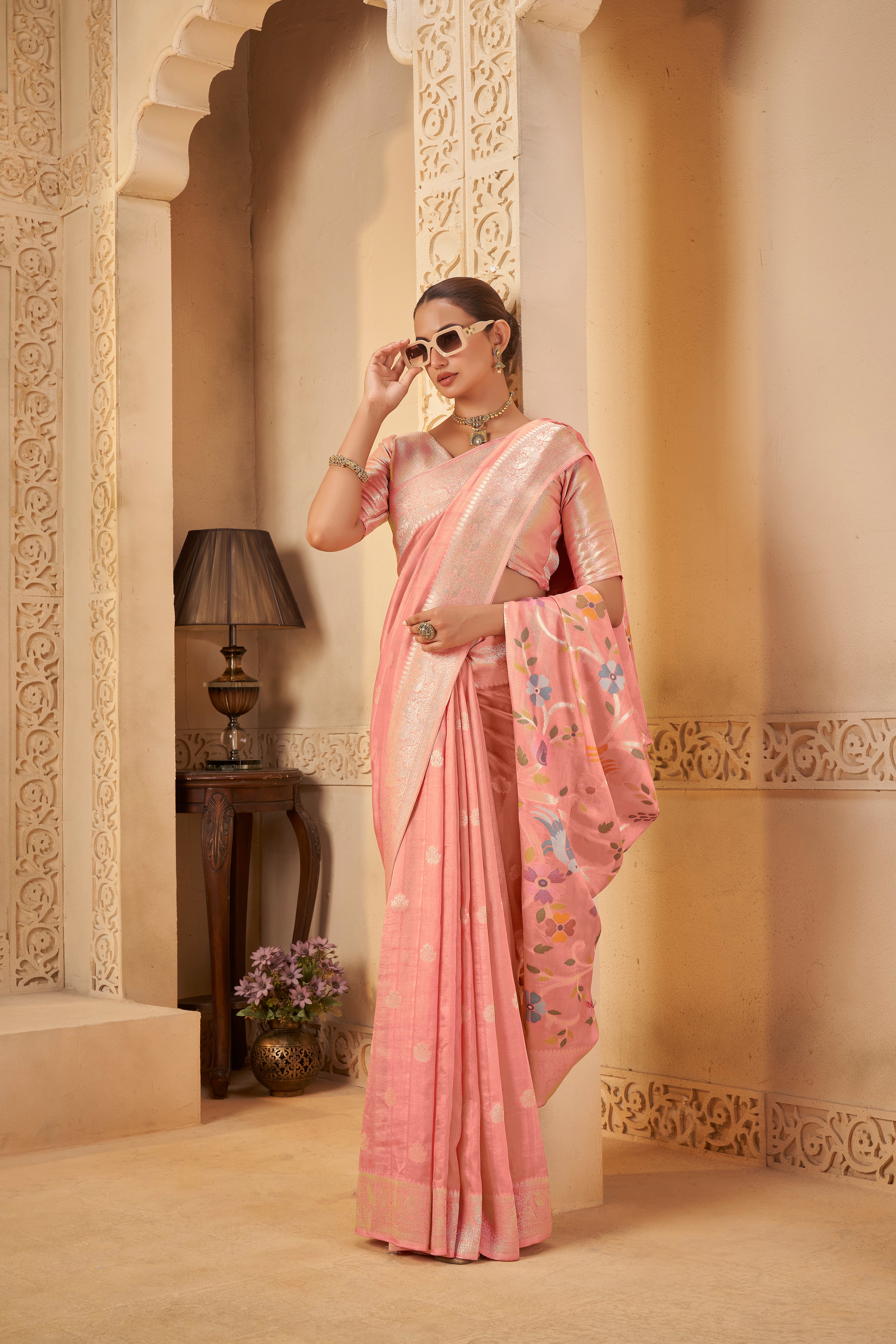 Festive Pink Saree – Delicate Weaves with Modern Elegance - Krishree