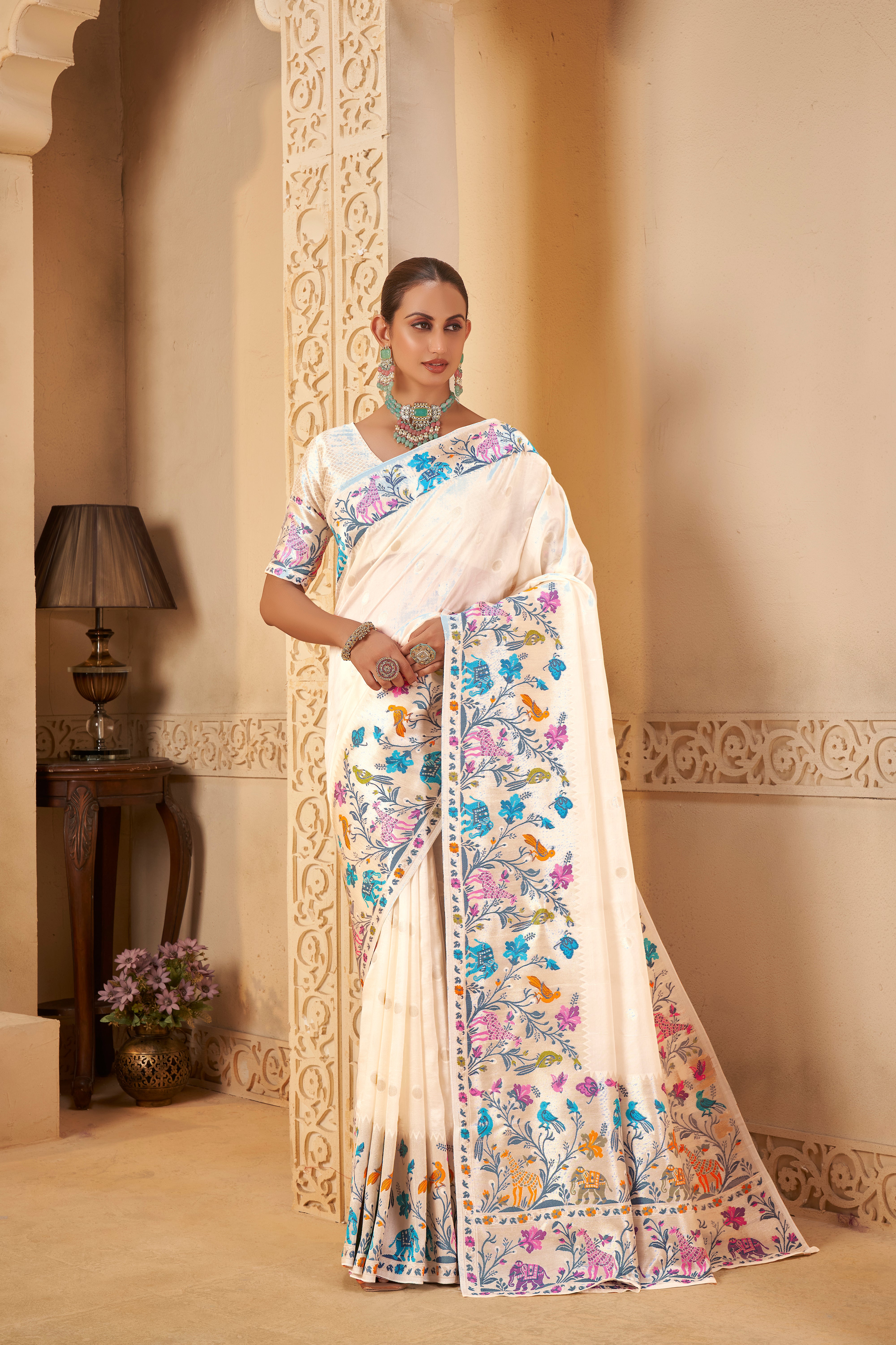 White Saree – Nature-Inspired Heritage Design - Krishree