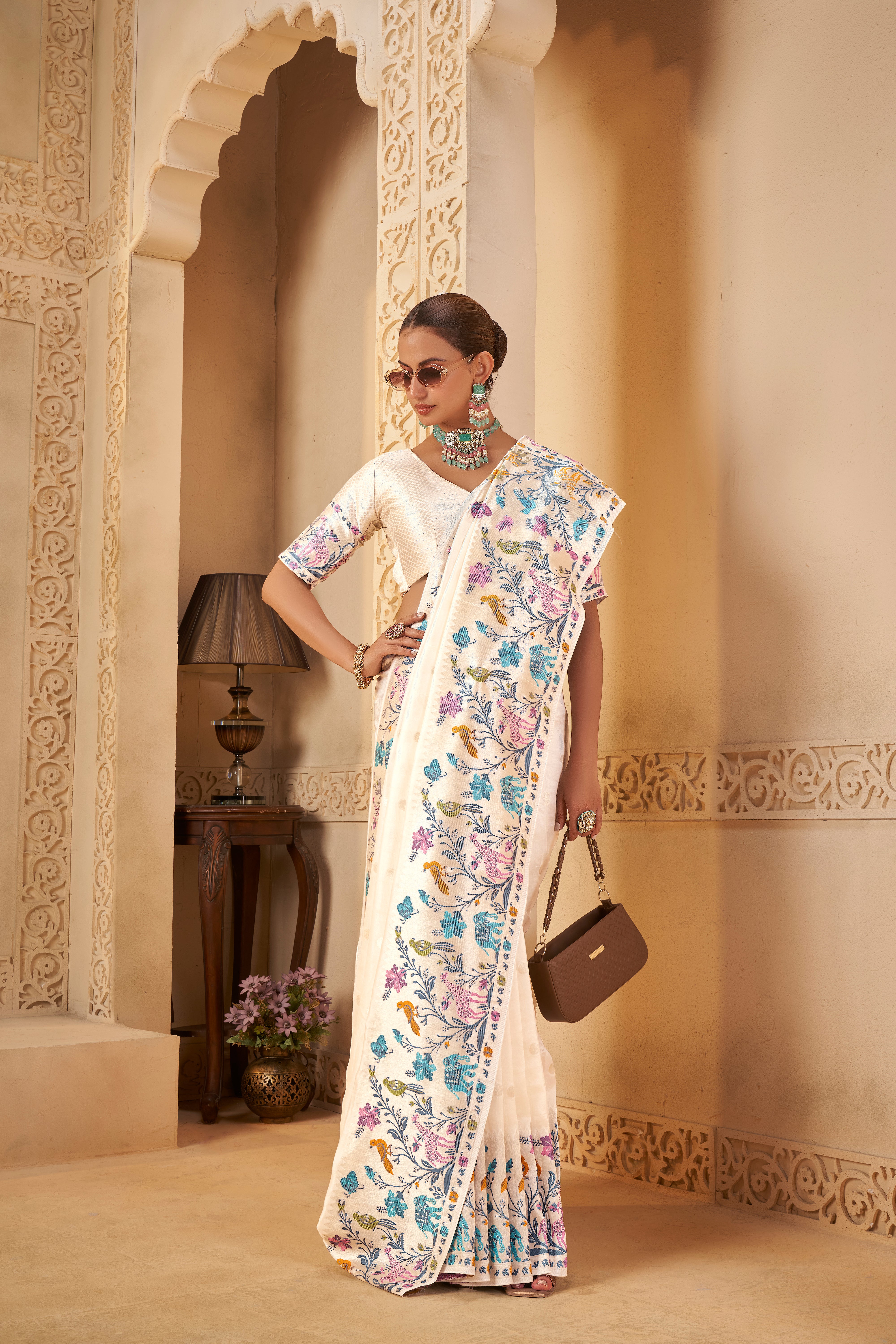 White Saree – Nature-Inspired Heritage Design - Krishree