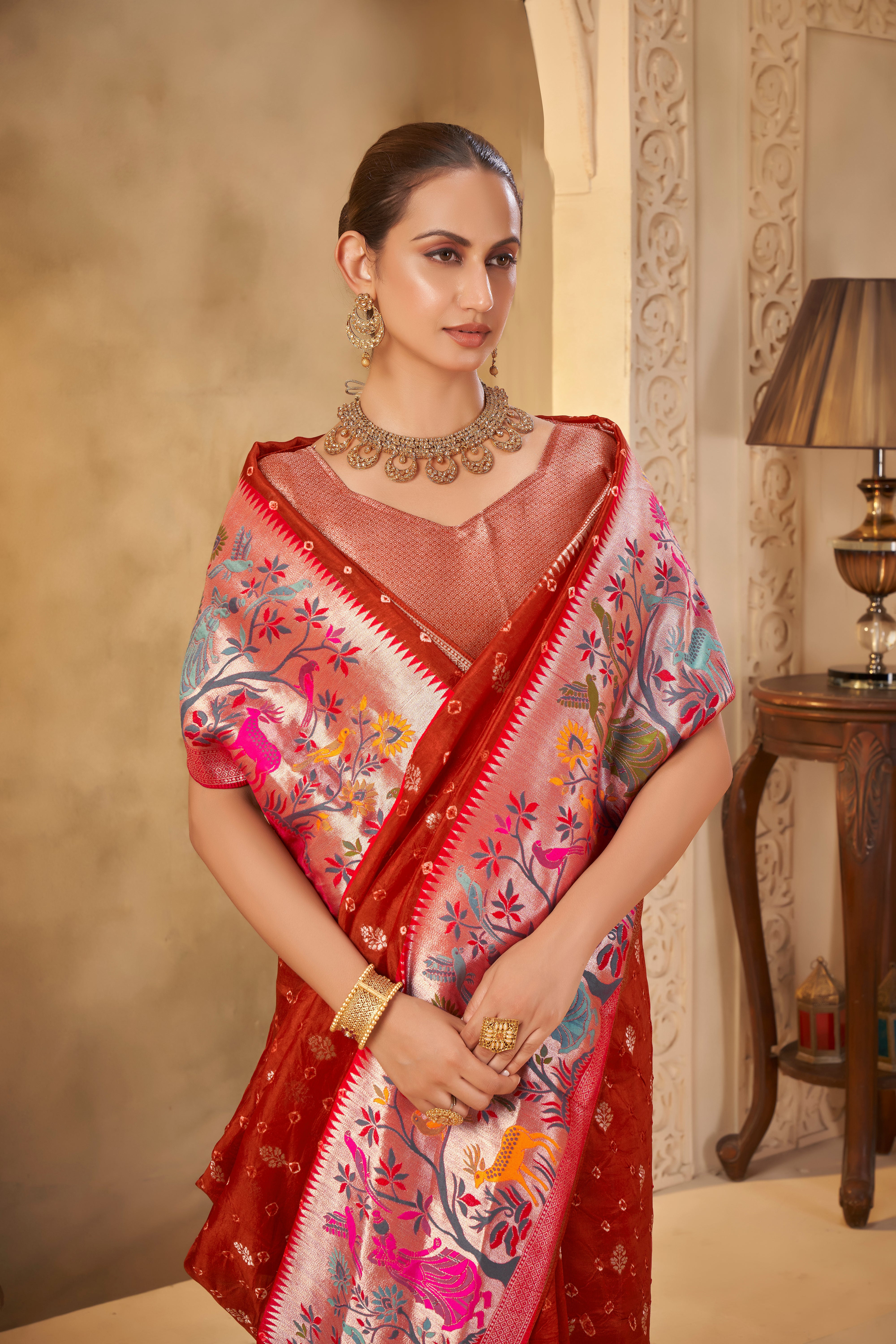 Heritage Red Saree – Vibrant Weaves for Festive Grandeur - Krishree