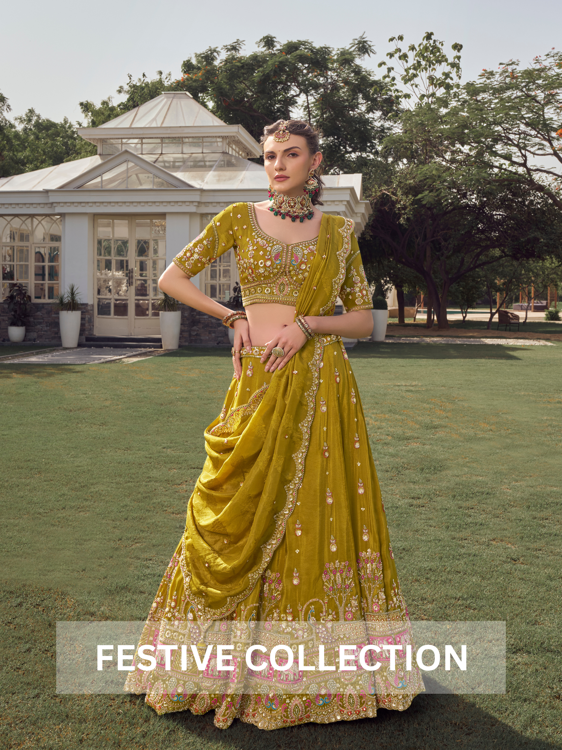 Premium Beige Saree with Pink Embroidered Blouse - Krishree