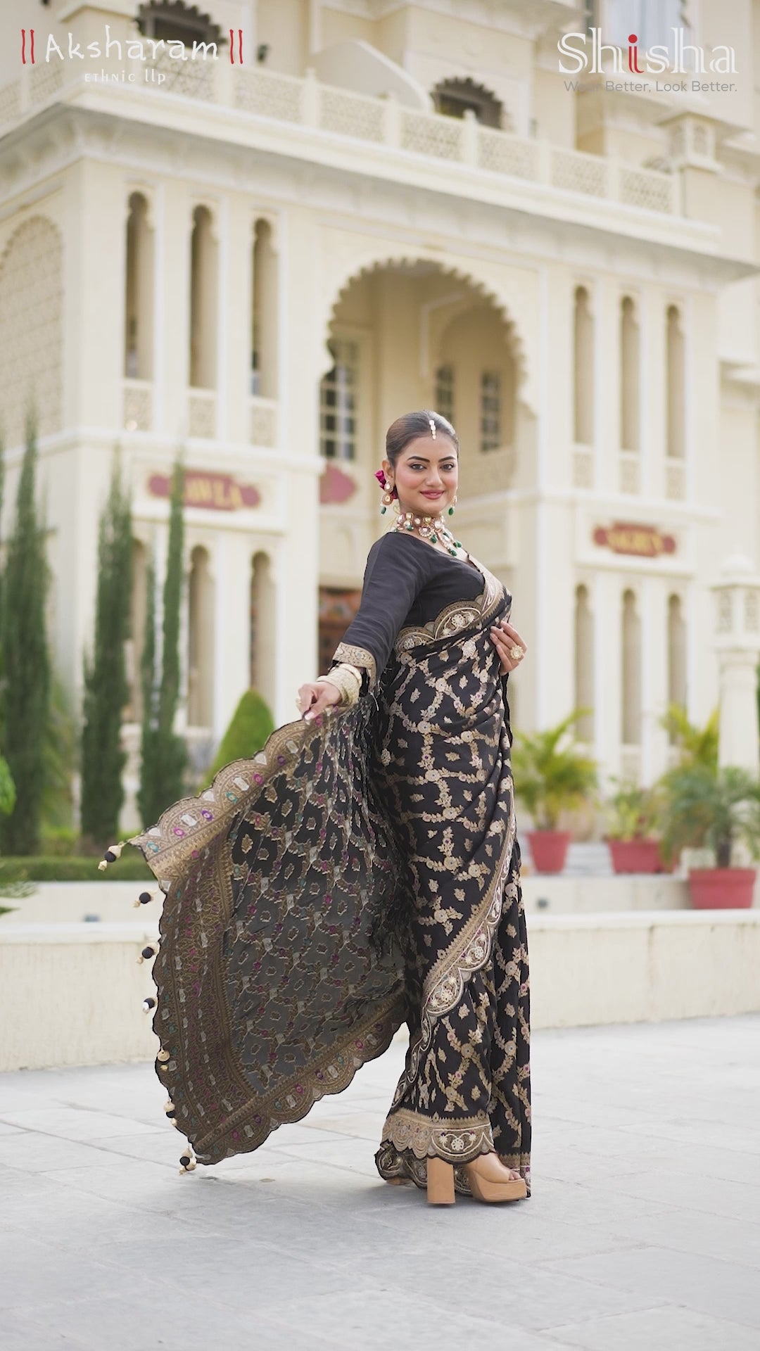 Ready-Made Black Zarkan Work Saree