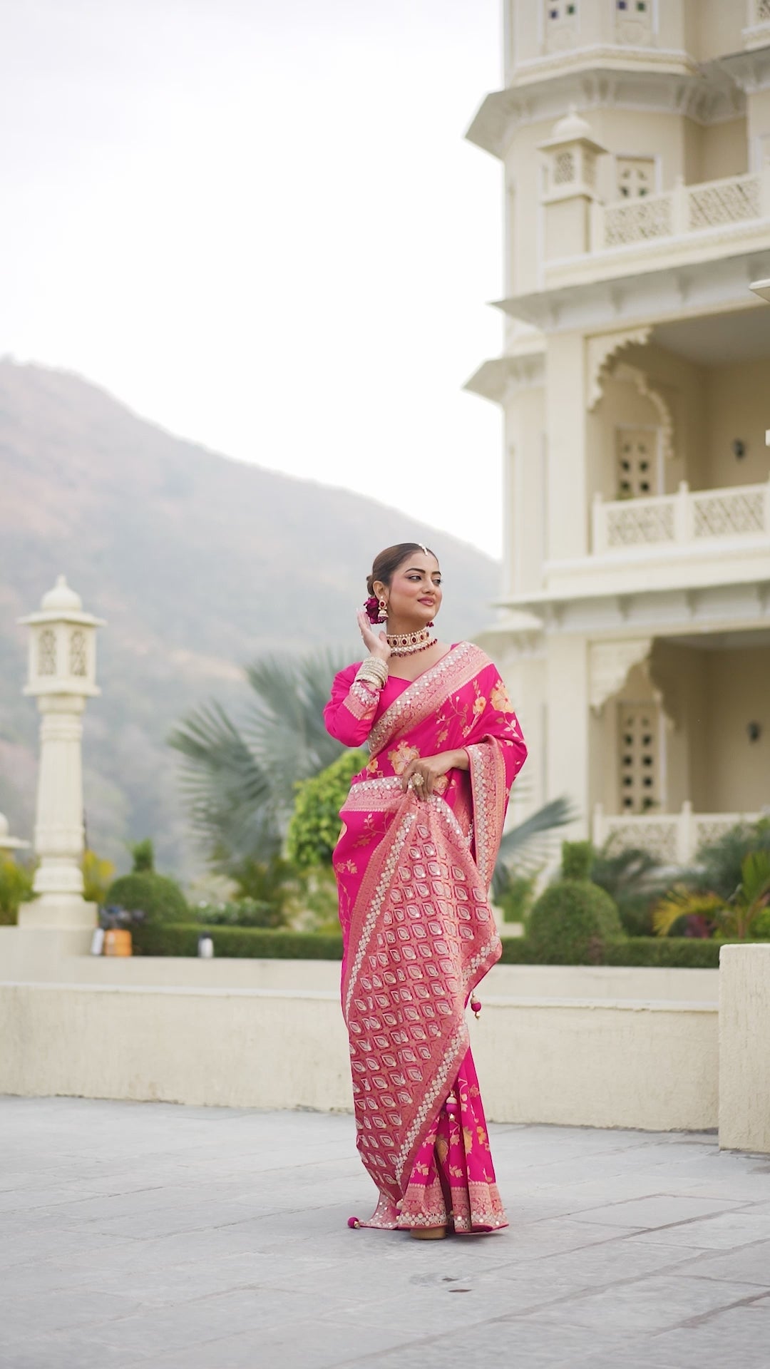 Red Zarkan Work Saree with Stitched Blouse
