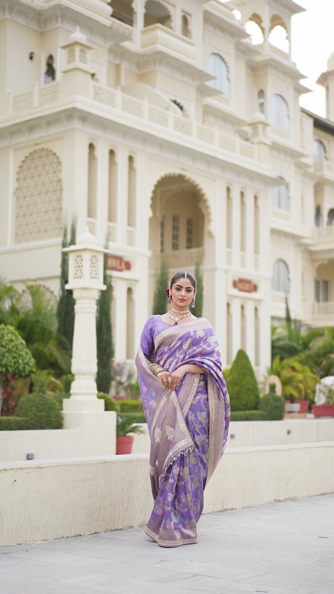 Purple Viscose Zarkan Work Saree