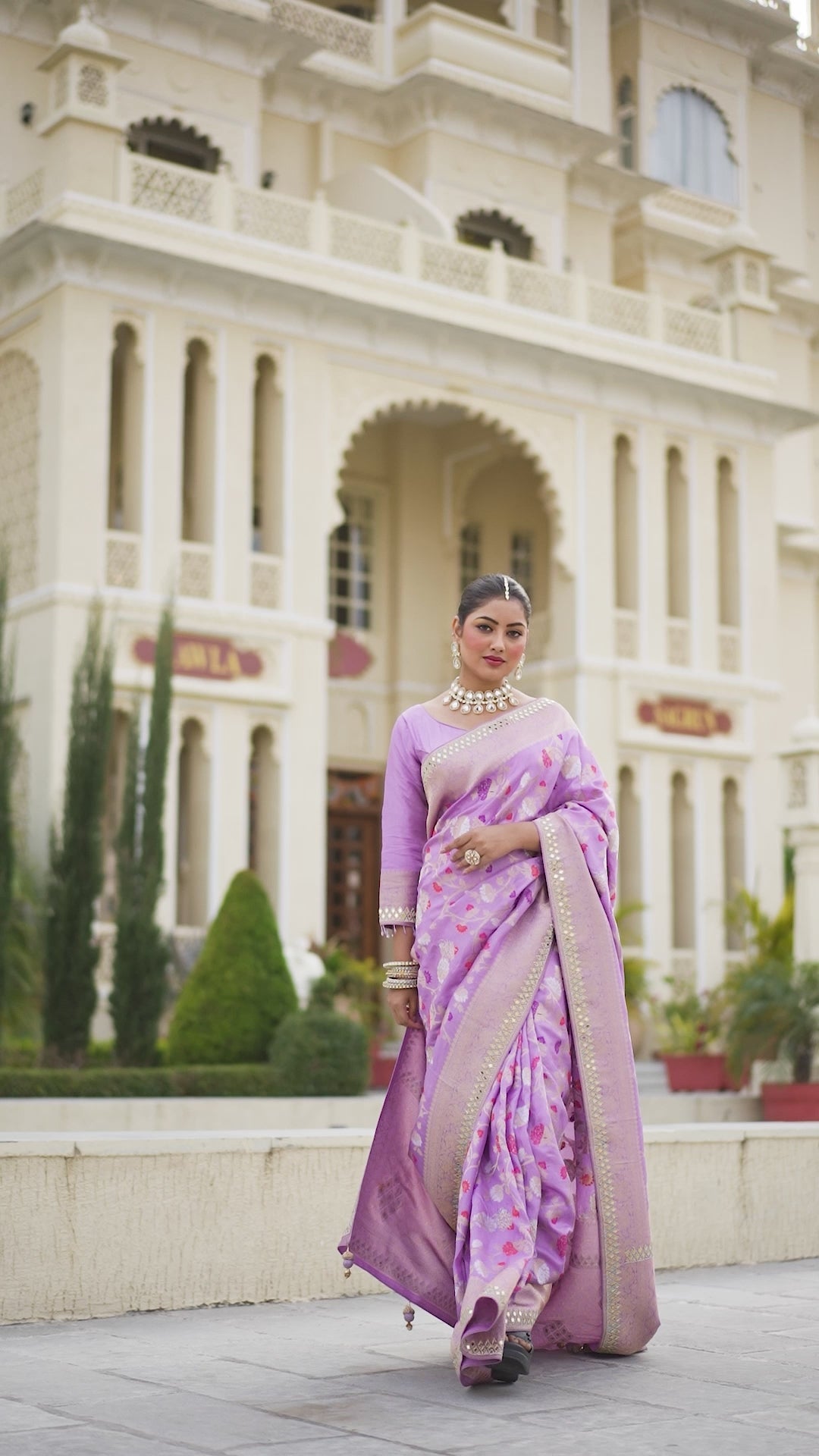 Ready-Made Purple Zarkan Work Saree