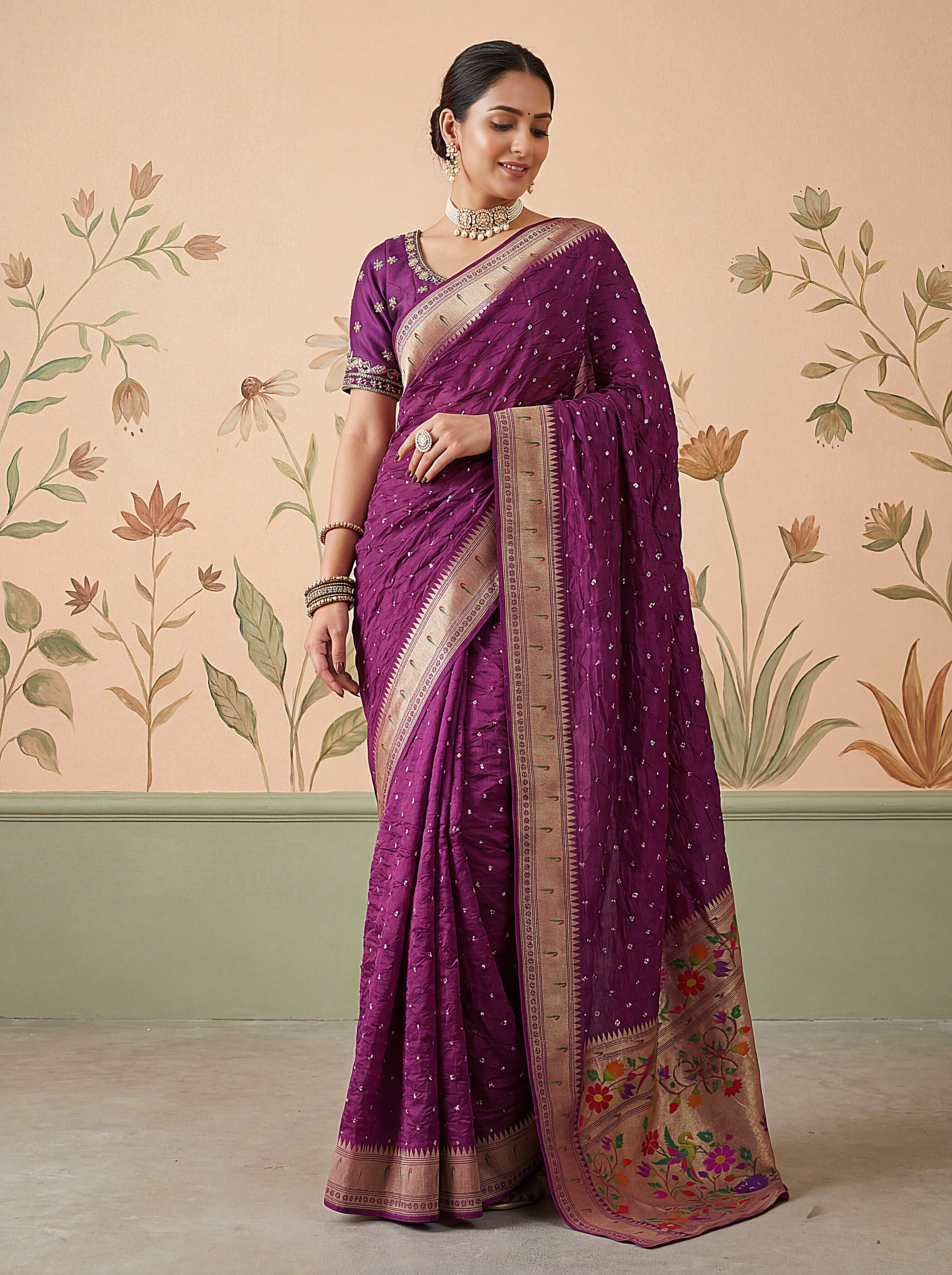 Royal Purple Paithani Bandhej Designer Saree