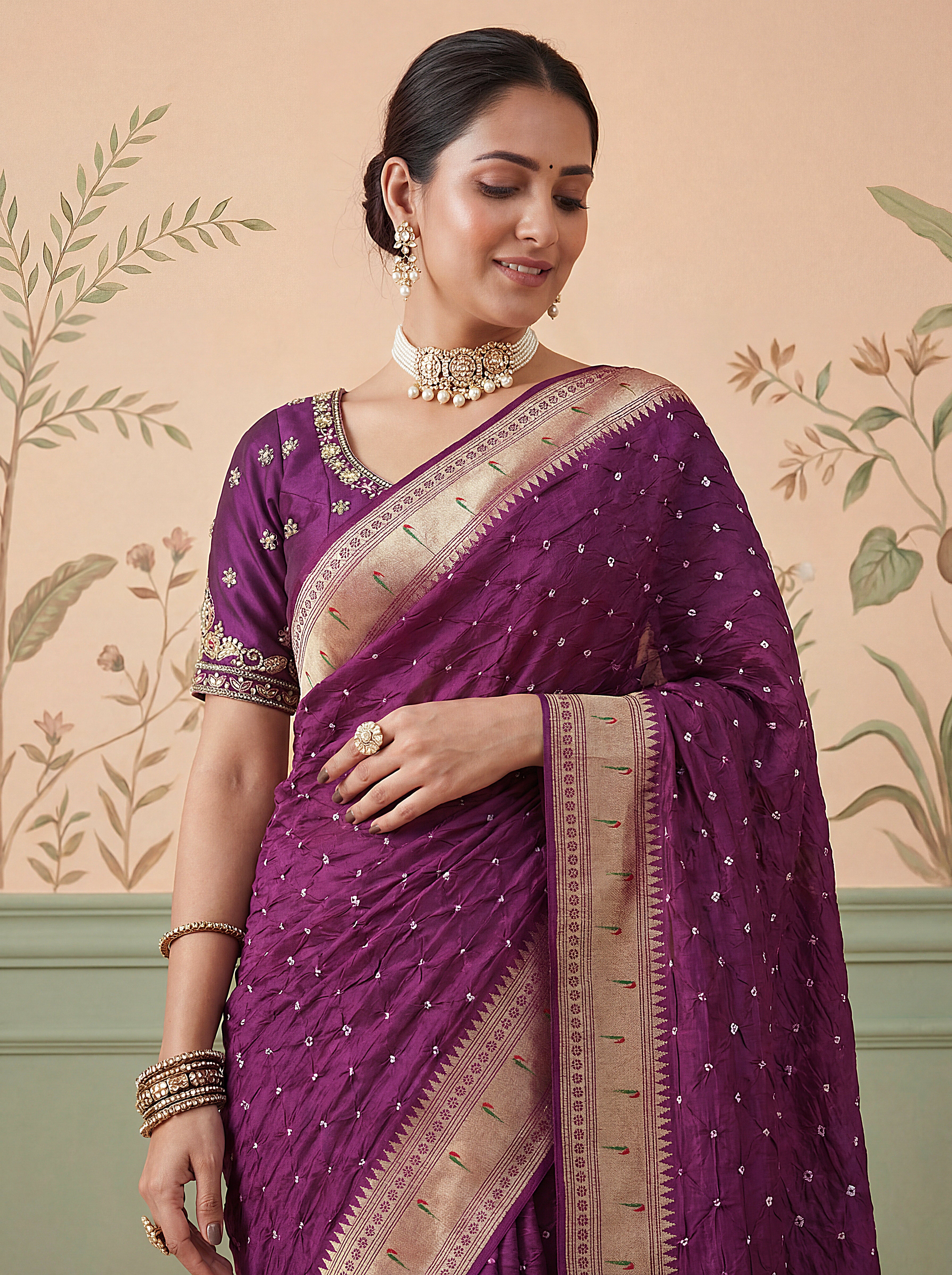Royal Purple Paithani Bandhej Designer Saree