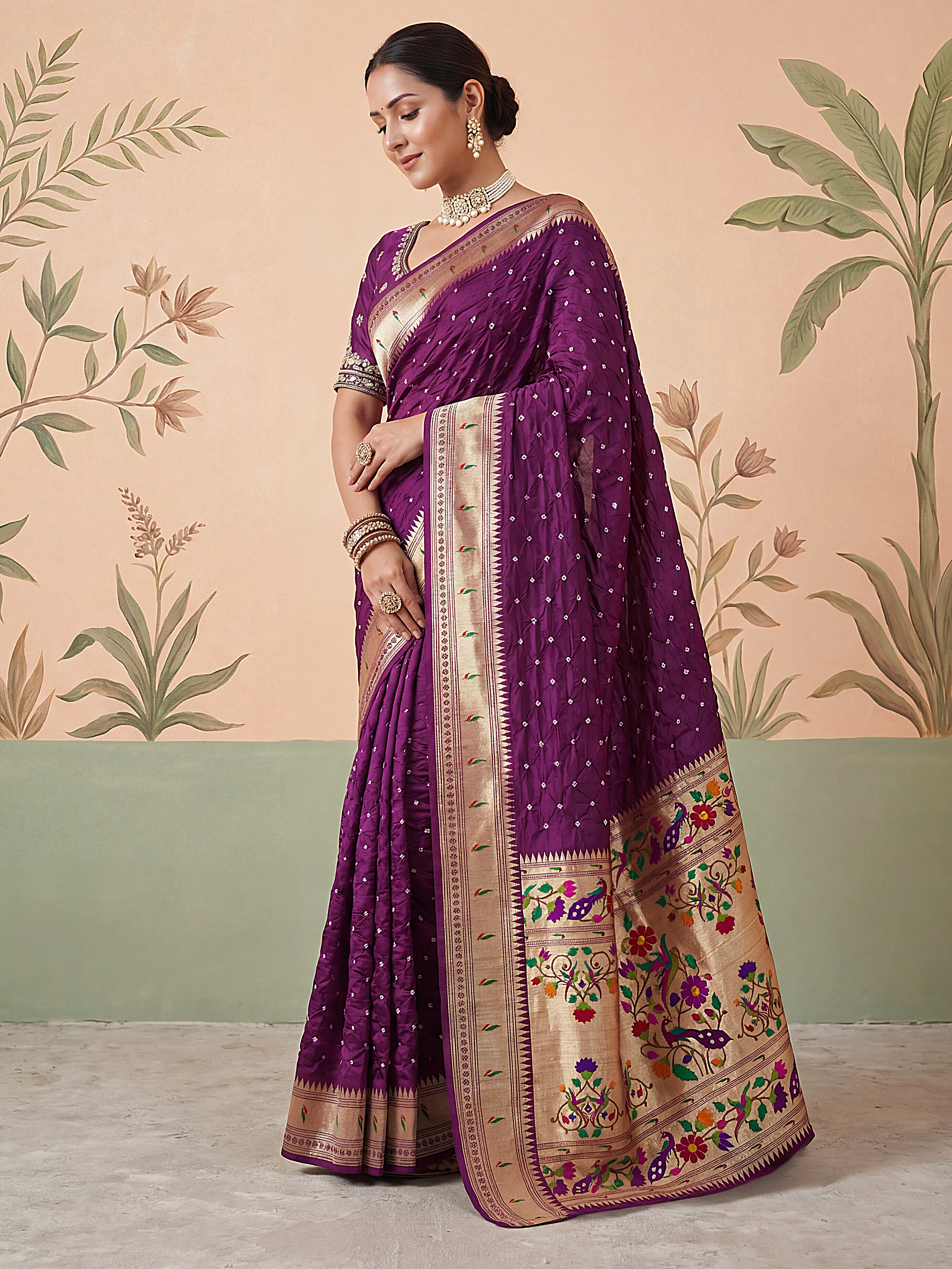 Royal Purple Paithani Bandhej Designer Saree
