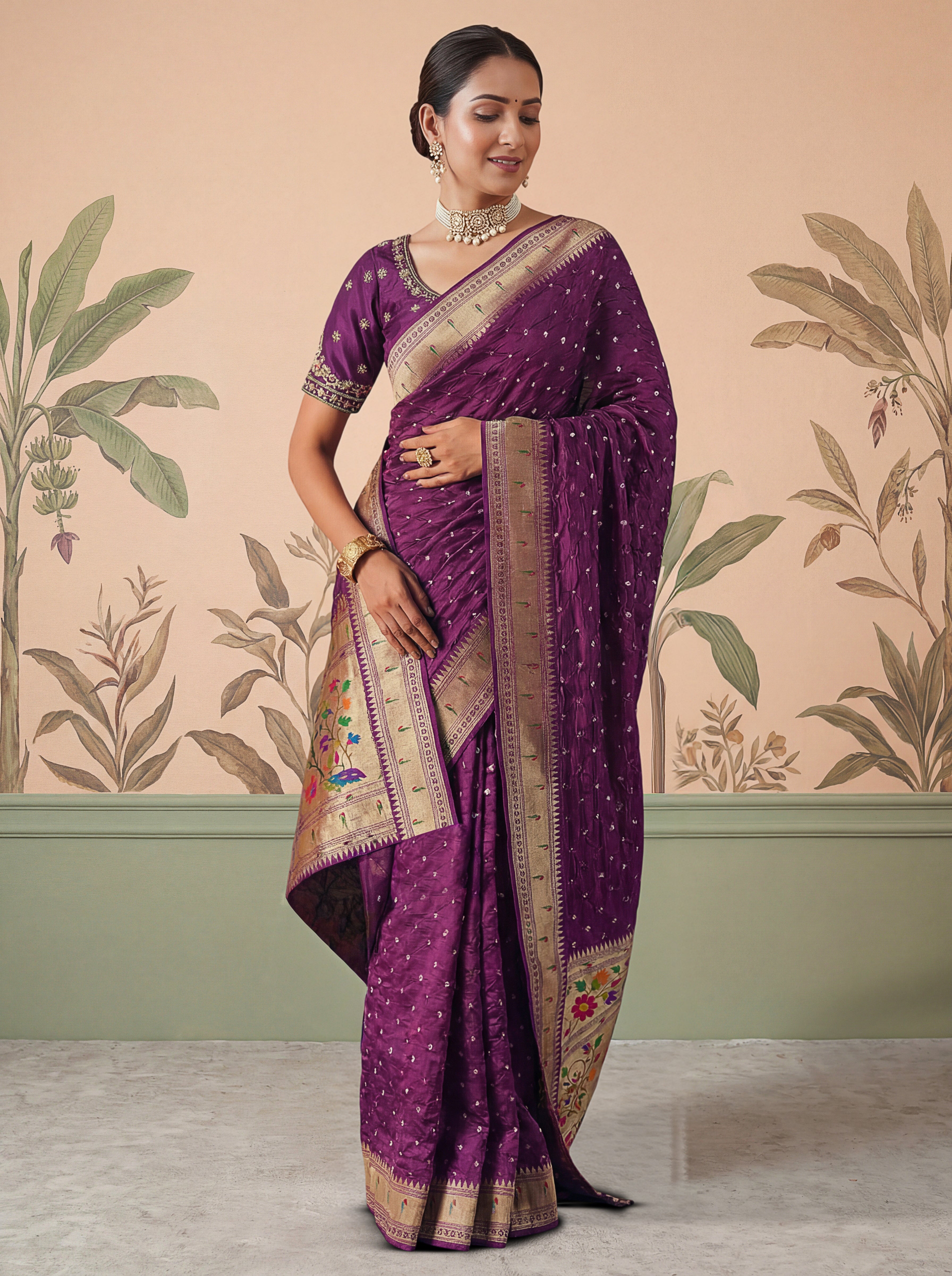 Royal Purple Paithani Bandhej Designer Saree